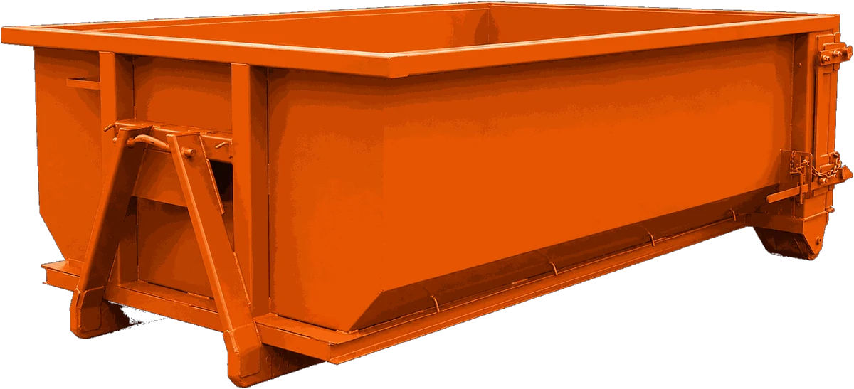 Sample roll-off container — the 15-yard box measures 16 feet long, 7.5 feet wide, 4.5 feet high